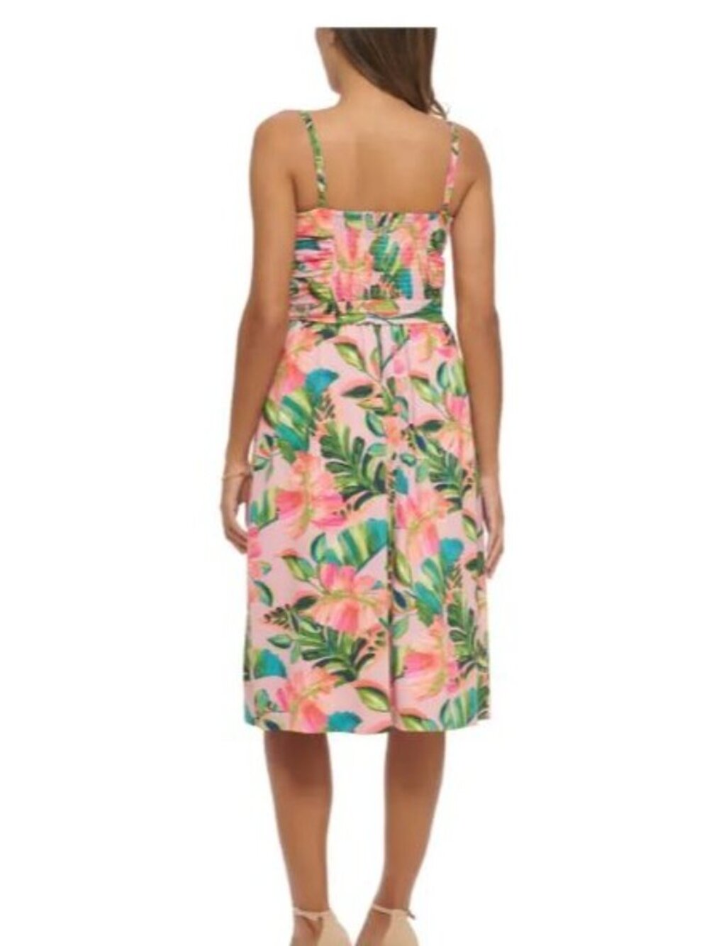 Kensie Floral Pleated Midi Dress Pink Green A-Line Size 4 NWT Summer Boho - Picture 4 of 16